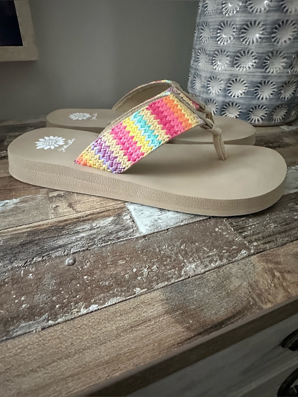 Yellow Box Multicolor Woven Strap Tan Flip Flop Sandals